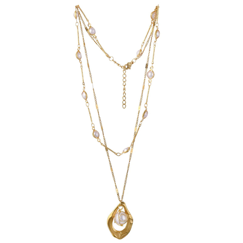 Upscale Jewelry 2 Layer Pearl Drop Shape Pendants Necklaces