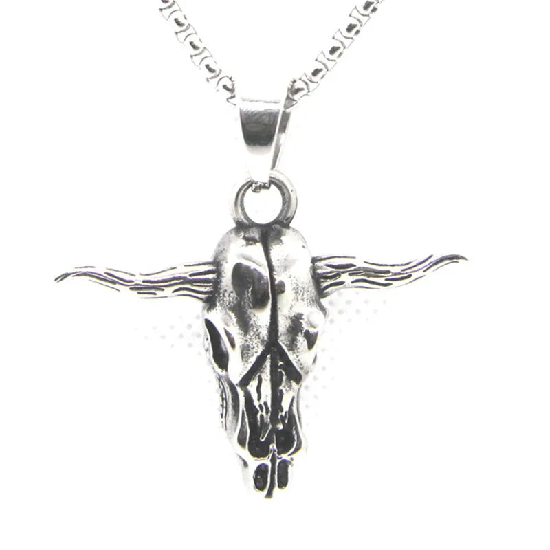 Animal Head Bull Pendant Punk Style Necklace With Chain