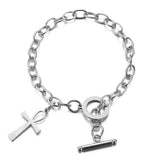 Stainless Steel Ankh Charm Toggle Bracelet Metal Cross Pendant