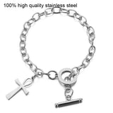 Stainless Steel Ankh Charm Toggle Bracelet Metal Cross Pendant