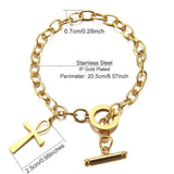 Stainless Steel Ankh Charm Toggle Bracelet Metal Cross Pendant