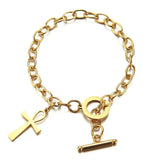 Stainless Steel Ankh Charm Toggle Bracelet Metal Cross Pendant