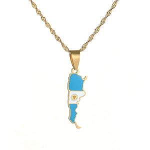 Argentina Map Flag Pendant Necklace Women Charm Jewelry