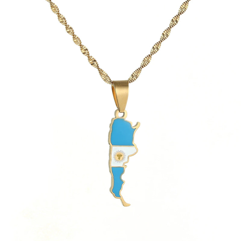 Argentina Map Flag Pendant Necklace Women Charm Jewelry