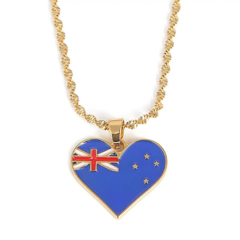 Australia Flag Pendant Necklace Women Stainless Steel Heart Jewelry Gift