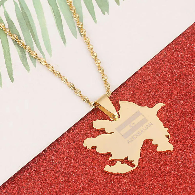 Stainless Steel Azerbaijan Map Pendant Necklaces