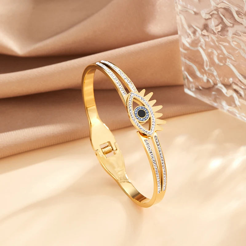 Stainless Steel Devil Eye Charm Bangle