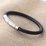 Men's Stainless Steel Leather Bangle Bracelet