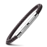 Men's Stainless Steel Leather Bangle Bracelet