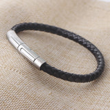 Men's Stainless Steel Leather Bangle Bracelet
