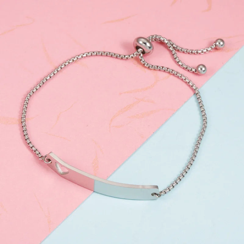 Adjustable Stainless Steel Bar Bracelet Blanks, Polished Metal ID Bracelets