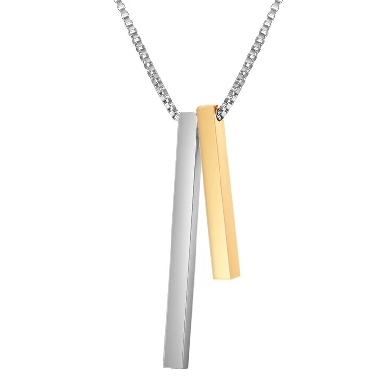 Custom Stainless Steel Bar Necklace Personalized Phrase Coordinate Name Pendant