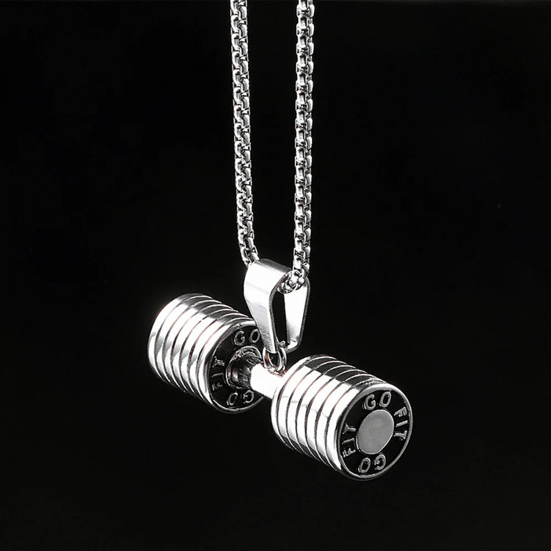 Stainless Steel Barbell Dumbbell Punk Rock Necklace with Chain