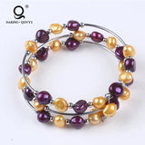 Stainless Steel Baroque Shape Pearl Wire Bracelet for Women