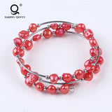 Stainless Steel Baroque Shape Pearl Wire Bracelet for Women