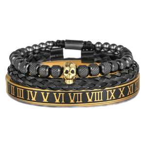 Stainless Steel CZ Skull Bracelet Set - Men's Charm Armband