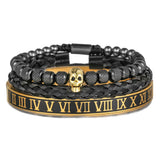 Stainless Steel CZ Skull Bracelet Set - Men's Charm Armband