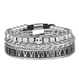 Stainless Steel CZ Skull Bracelet Set - Men's Charm Armband