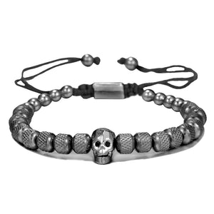 Stainless Steel CZ Skull Bracelet Set - Men's Charm Armband