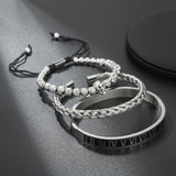 Stainless Steel CZ Skull Bracelet Set - Men's Charm Armband