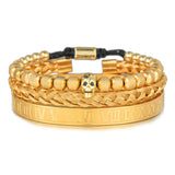 Stainless Steel CZ Skull Bracelet Set - Men's Charm Armband