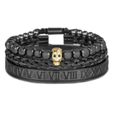 Stainless Steel CZ Skull Bracelet Set - Men's Charm Armband