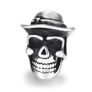 Large Hole Stainless Steel Cowboy Skull Bead Slide Charm Pendant DIY Men Bracele