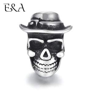 Large Hole Stainless Steel Cowboy Skull Bead Slide Charm Pendant DIY Men Bracele