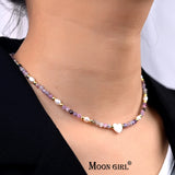 Stainless Steel Beads Natural Stone Heart Choker for Women