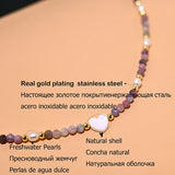 Stainless Steel Beads Natural Stone Heart Choker for Women