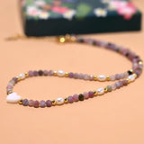 Stainless Steel Beads Natural Stone Heart Choker for Women