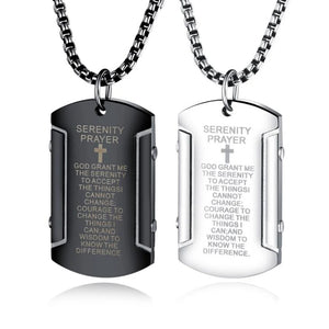 Stainless Steel Bible Verse Cross Dog Tag Pendant Necklace