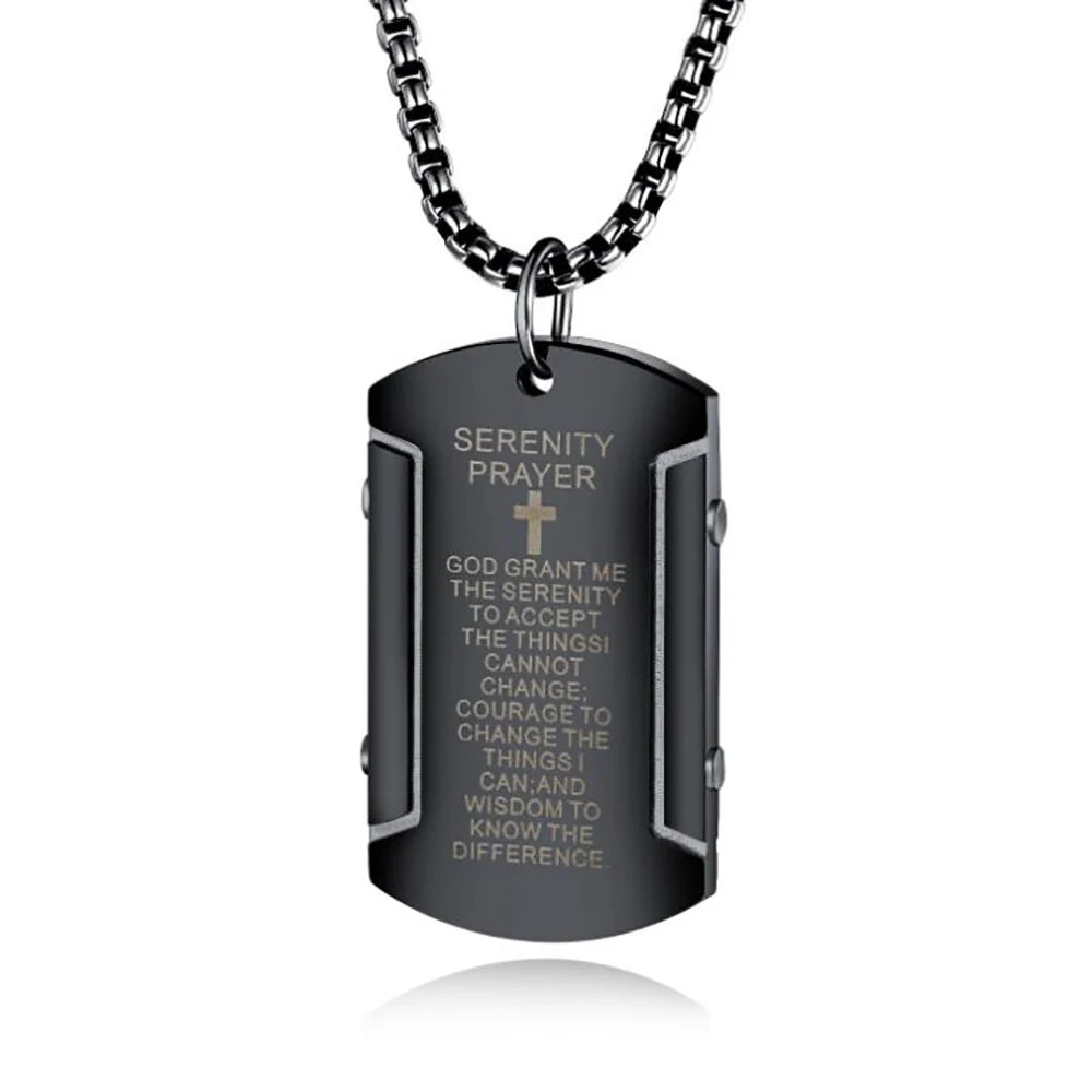 Stainless Steel Bible Verse Cross Dog Tag Pendant Necklace