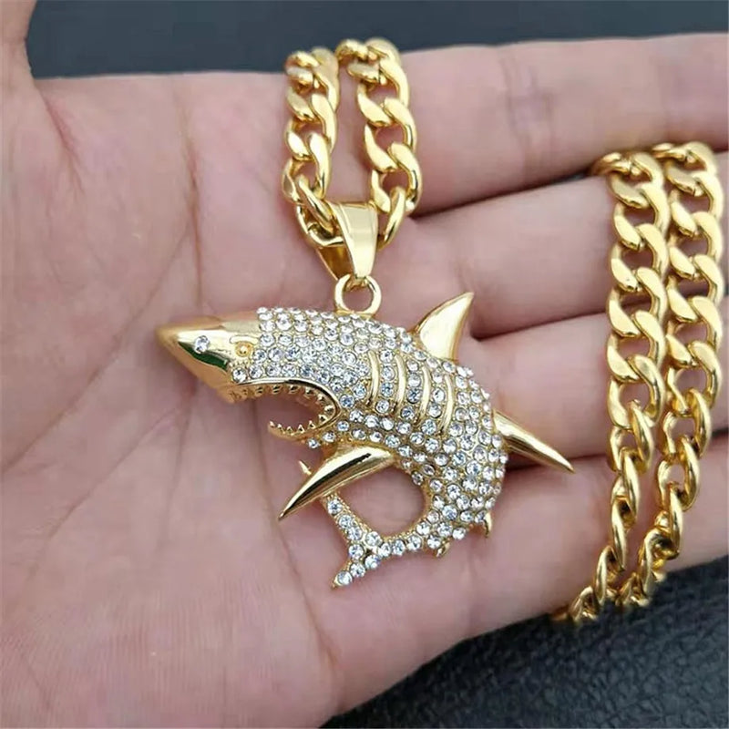 Big Shark Pendant Necklace Hip Hop Animal Jewelry