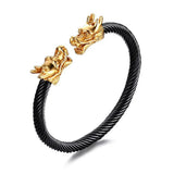 Stainless Steel Double Dragon Men Bracelet Bangle