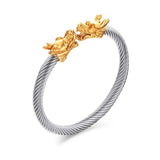 Stainless Steel Double Dragon Men Bracelet Bangle