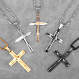 Stainless Steel Double Layers Cross Men Necklaces Pendants Chain Punk