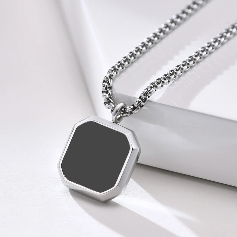 Stainless Steel Geometric Square Pendant Necklace Choker Jewelry Men Women