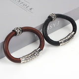 Stainless Steel Leather Bracelet Men Charm Magnetic Clasp