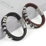 Stainless Steel Leather Bracelet Men Charm Magnetic Clasp