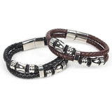 Stainless Steel Leather Bracelet Men Charm Magnetic Clasp