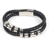 Stainless Steel Leather Bracelet Men Charm Magnetic Clasp