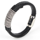 Stainless Steel Leather Bracelet Men Charm Magnetic Clasp