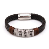 Stainless Steel Leather Bracelet Men Charm Magnetic Clasp