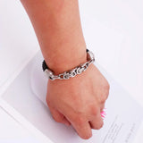 Stainless Steel Leather Bracelet Men Charm Magnetic Clasp