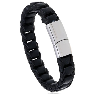 Men's Stainless Steel Leather Bracelet Vintage Charm Biker Wristband