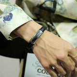 Stainless Steel Punk Rock Leather Men Clasp Bracelet Bangle