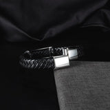 Stainless Steel Punk Rock Leather Men Clasp Bracelet Bangle