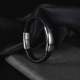 Stainless Steel Punk Rock Leather Men Clasp Bracelet Bangle