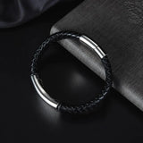 Stainless Steel Punk Rock Leather Men Clasp Bracelet Bangle